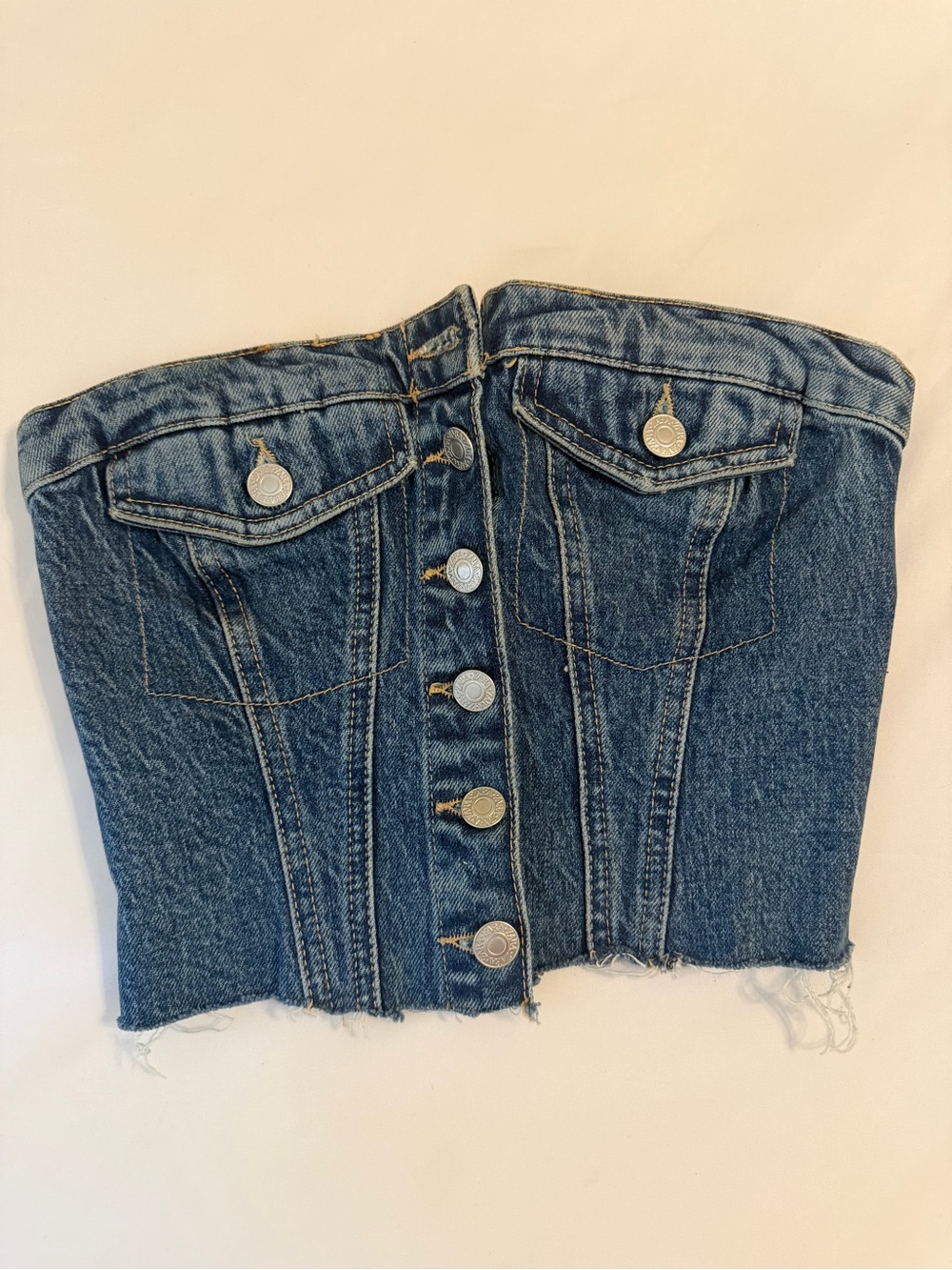Zara Blue Denim Strapless Corset Top